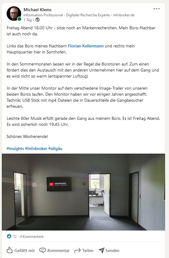 LinkedIn Michael Klems Post infobroker
