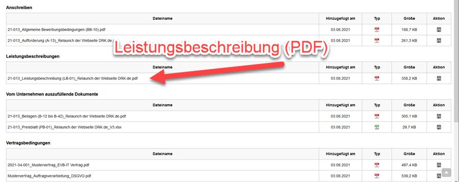 Dokumente Ausschreibung Vergabeportal