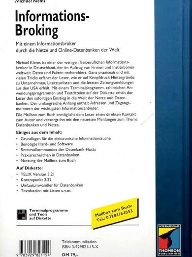 buch-informations-broking-rueckentext-michael-klems-390-520 Vorwort aus Informations-Broking - Autor Michael Klems - International Thomson Publishing