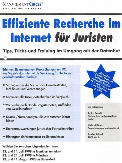 Effiziente Recherche im Internet für Juristen Seminar 1998 - Management Circle