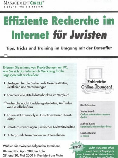 Effiziente Recherche im Internet für Juristen Seminar 04-2000 Cover